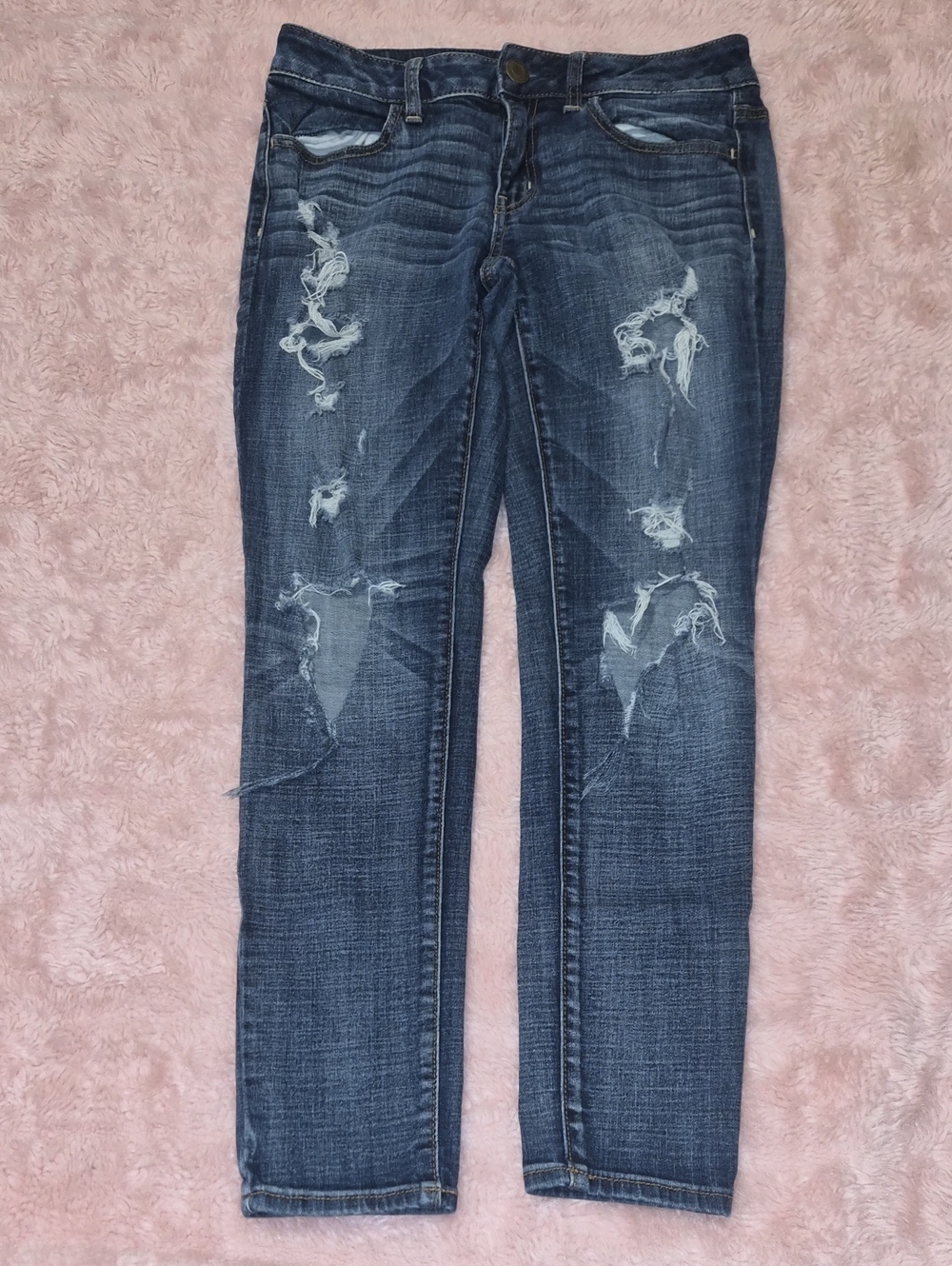 American Eagle Outfitters Dark Blue Distressed Skinny Jeans